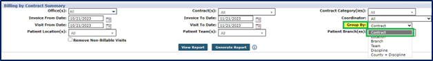 Billing by Contract Summary Report – Multi-Select Fields